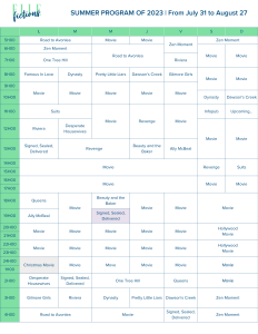 Grille horaire été 2023 sur ELLE Fictions, en anglais